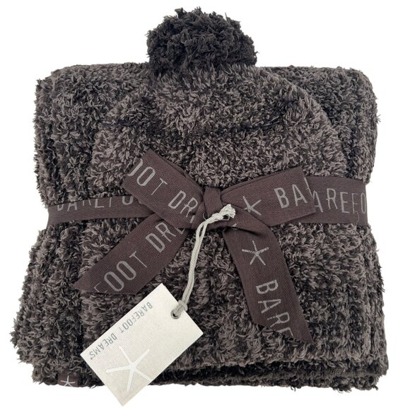 Barefoot Dreams Pom Pom Beanie Scarf Set Espresso Cocoa NWT - Picture 1 of 10